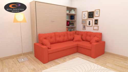 V DUBLE bed, PREMIUM model + shelf +corner seating 45